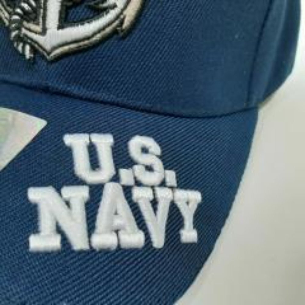 United States Navy Mens Embroidered Anchor Shadow Adjustable Strap Navy Blue - Picture 3 of 4